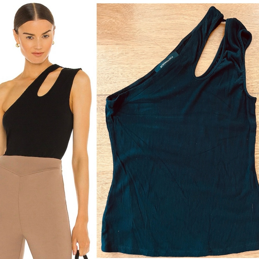 BCBGMAXAZRIA Women's One Shoulder Cut Out Top Blouse Black Size Extra Small XS